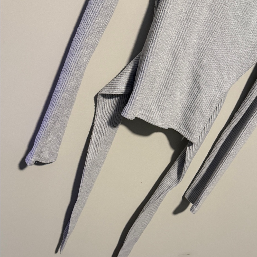 Express Light Gray Ribbed Wrap Blouse - Picture 6 of 6